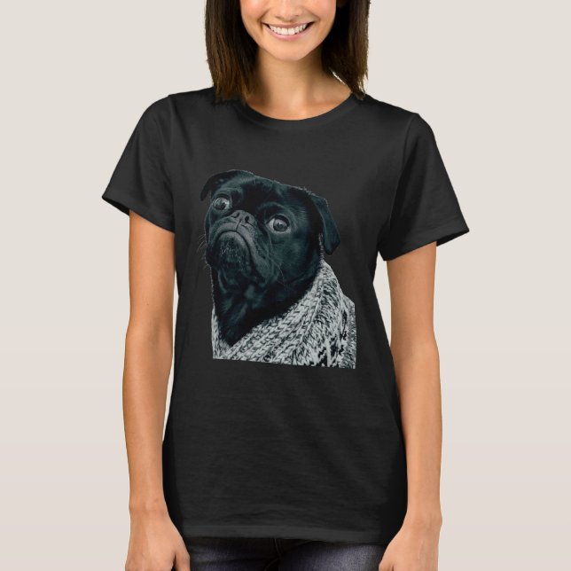 Svart Pug 559 T Shirt (Framsida)