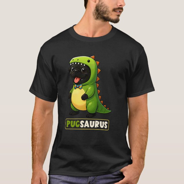 Svart Pug Dinosaurie Kostym Pugsaurus Trex Mamma P T Shirt (Framsida)