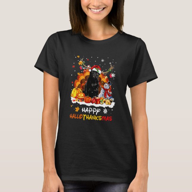 Svart Pug Glad Hallothanksmas T Shirt (Framsida)