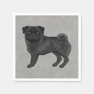 Svart Pug Hund Canine Söt Tecknad Illustration Pappersservett