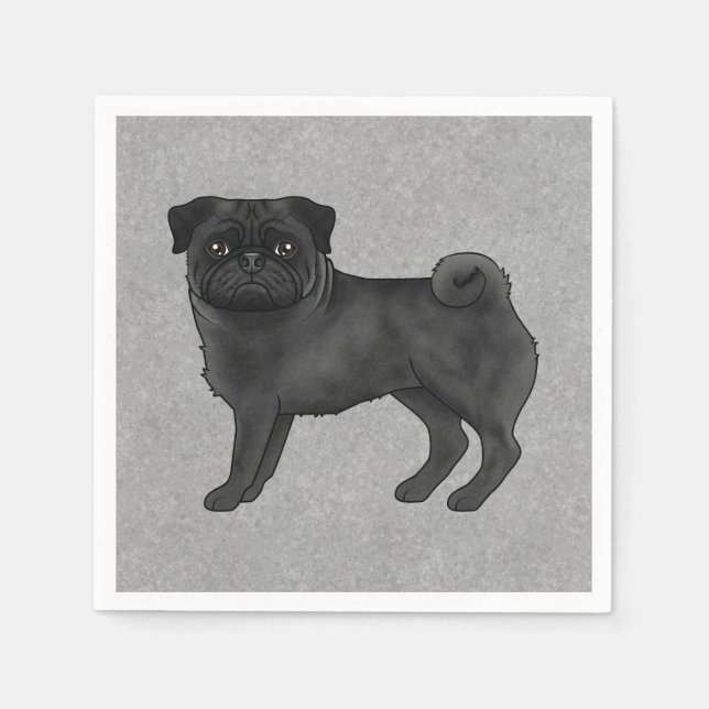 Svart Pug Hund Cute Tecknad Illustration Pappersservett (Framsidan)