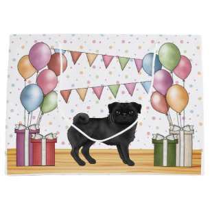 Svart Pug Hund Färgglada Pastell Födelsedagsballon