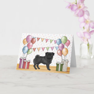 Svart Pug Hund Färgglada Pasteller Glad Födelsedag Kort