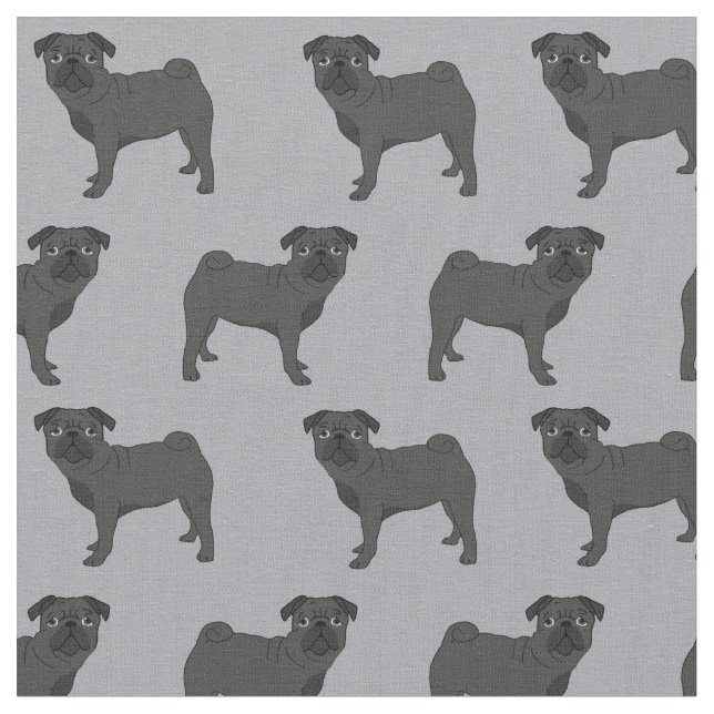 Svart Pug hund grått Tyg (Närbild)