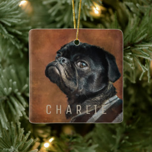 Svart Pug-Hund Julgransprydnad Keramik