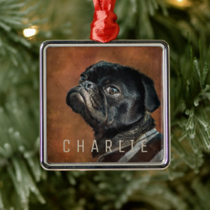 Svart Pug-Hund Julgransprydnad Metall