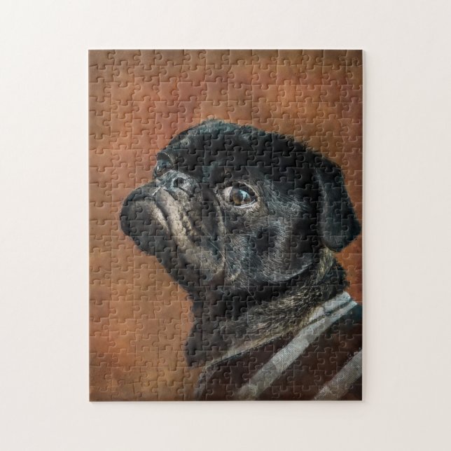 Svart Pug Hund Photo Porträtt Pussel (Vertikal)