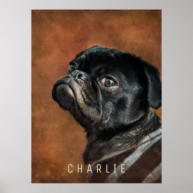 Svart Pug Hund Poster (Framsidan)