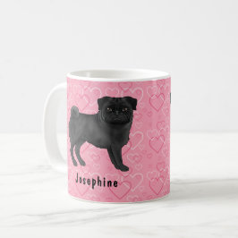 Svart Pug Hund Söt Gubbe Och Rosa Hjärtan Med Namn Kaffemugg