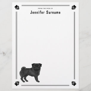 Svart Pug Hund Söt Mops Hundras Design Brevhuvud