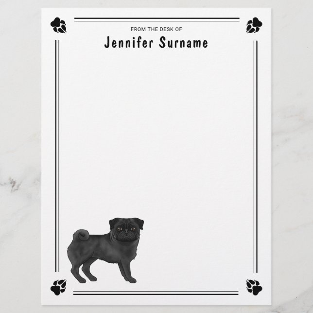 Svart Pug Hund Söt Mops Hundras Design Brevhuvud (Framsida)