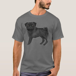 Svart Pug-hund söta tecknade hundillustrationer T Shirt