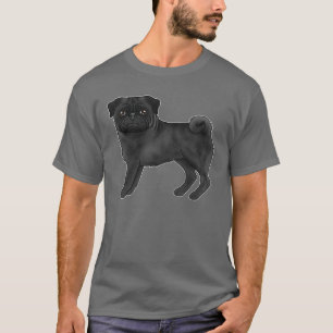 Svart Pug-hund söta tecknade hundillustrationer T Shirt