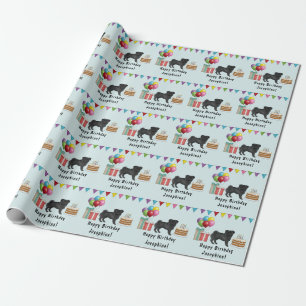 Svart Pug Hund Tecknad Moppar Färgglad Glad Födels Presentpapper