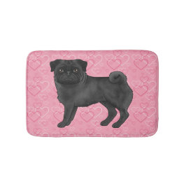 Svart Pug Hund Tecknad Moppar Rosa Kärlek Hjärtmön Badrumsmatta