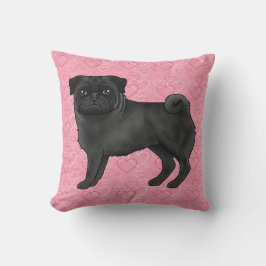 Svart Pug Hund Tecknad Moppar Rosa Kärlek Hjärtmön Kudde
