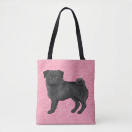 Svart Pug Hund Tecknad Moppar Rosa Kärlek Hjärtmön Tygkasse