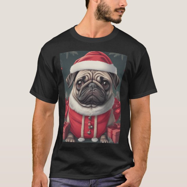 svart pug jul t shirt (Framsida)