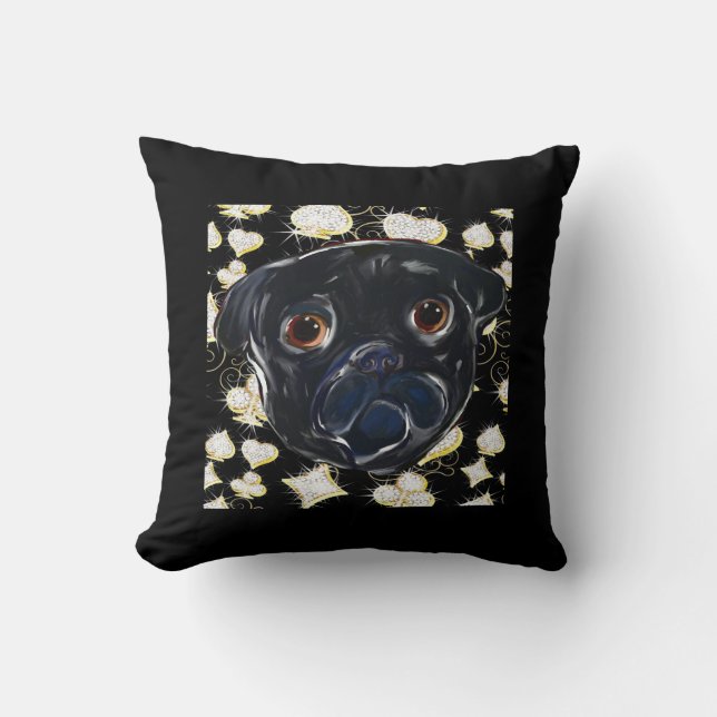 Svart Pug  Kudde (Framsida)