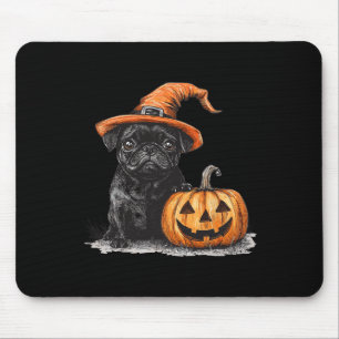 Svart pug med flis och pumpkin Halloween Pug Musmatta
