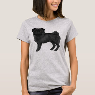 Svart Pug Mops Hundras Cute Cartoon Illustration T Shirt