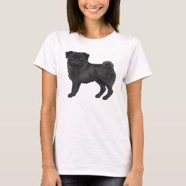 Svart Pug Mops Hundras Cute Cartoon Illustration T Shirt