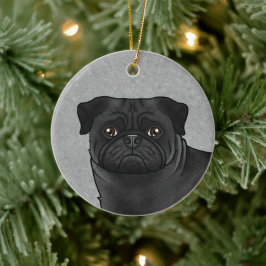 Svart Pug Mops Hundras Design Söt Hundhuvud Grå Julgransprydnad Keramik
