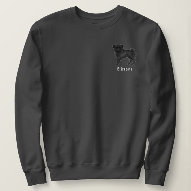 Svart Pug Mops Hundrasdesign med anpassad text T Shirt (Design framsida)