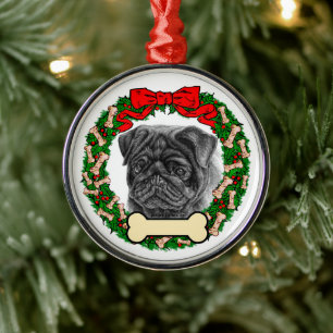 Svart pug-ornament - Anpassa med Namn eller datum Julgransprydnad Metall