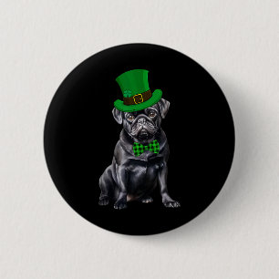 Svart Pug Patricks Dag Hatt Rolig St Patricks Dag Knapp