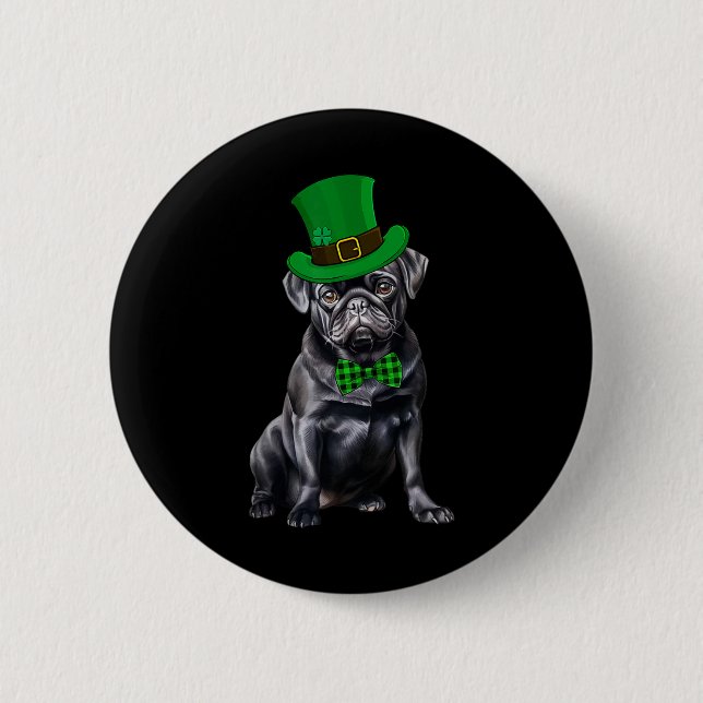 Svart Pug Patricks Dag Hatt Rolig St Patricks Dag  Knapp (Framsida)
