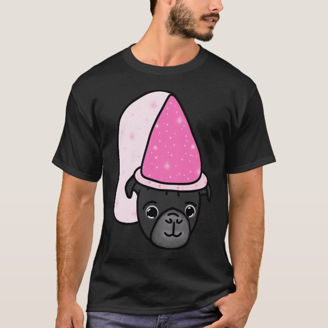 Svart Pug Prinsessa T Shirt (Framsida)
