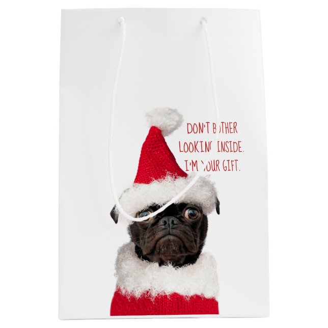 Svart pug Puppy Santa Cute Festive jul (Framsidan)