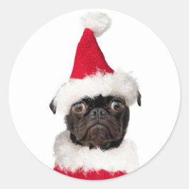 Svart pug Puppy Santa Cute Festive jul Runt Klistermärke