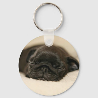 Svart pug Puppy Sleeping Nyckelring