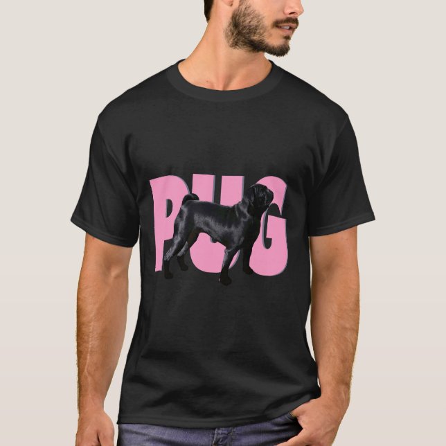 Svart Pug - Rosa Pug Klassisk  429 T Shirt (Framsida)