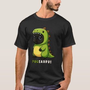 Svart Pug Saurus Dinosaur Kostym Trex Djur Kärlek T Shirt