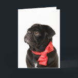 Svart pugg med rött båge helgkort<br><div class="desc">Svart pugg med rött båge</div>