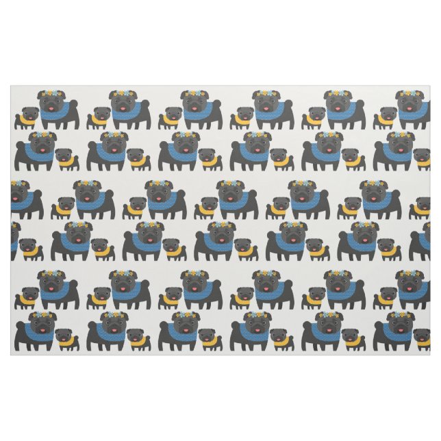Svart Pugs 2 Tyg (Fat Quarter)