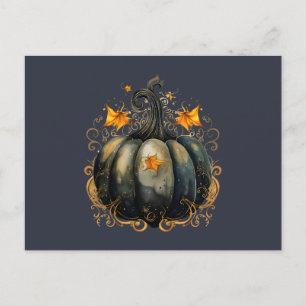 Svart pumpa guld scrollverk löv Halloween Helg Vykort