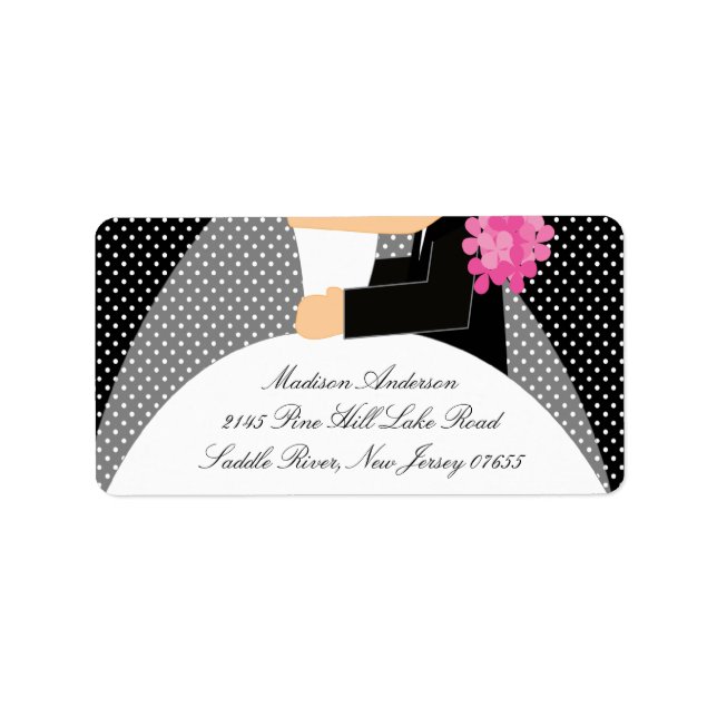Svart punkter, brista & Groom-returadressetikett Adressetikett (Framsidan)