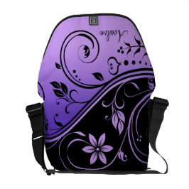 Svart & purpurfärgad blom- rullamessenger bag messenger bag