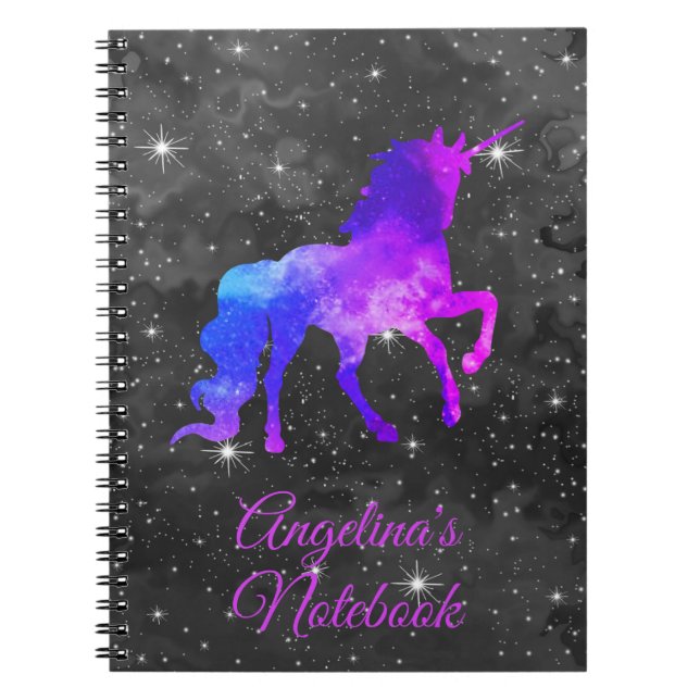 Svart/purpurfärgad galaxUnicornanteckningsbok för Anteckningsbok (Framsidan)
