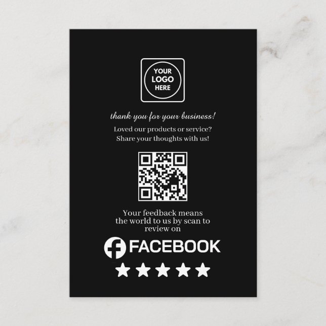Svart QR | Facebook Business Rating Länk Tilläggskort (Framsida)
