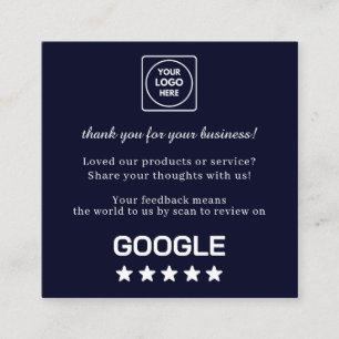 Svart QR Google Reviews Anpassad Tack Länk Fyrkantigt Visitkort
