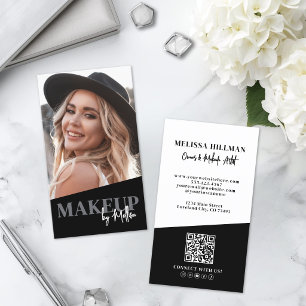 Svart QR-kod Foto Makeup Vertikal Visitkort