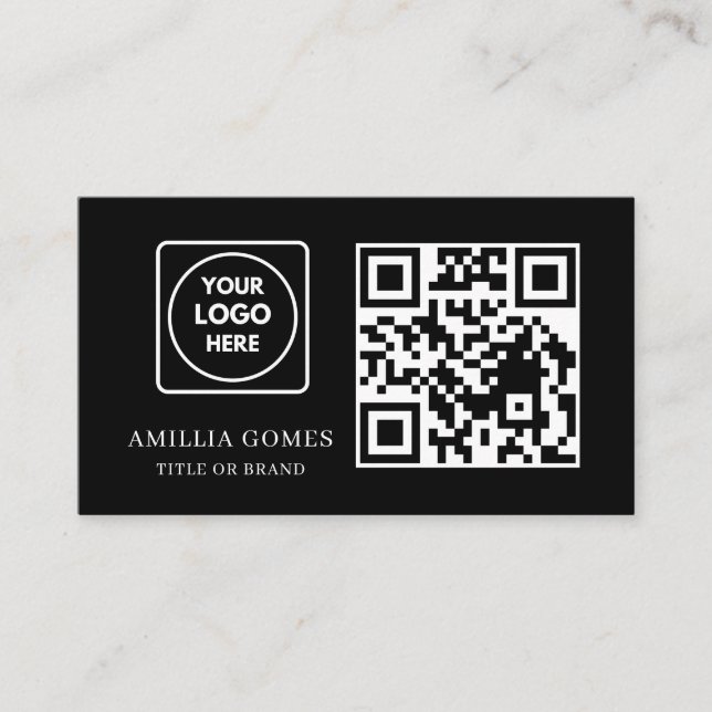 Svart QR-kod | Minimalistisk Modern Anpassad Konta Visitkort (Framsida)
