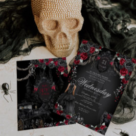 Svart, Quinceanera Black Ro Red Halloween Inbjudningar