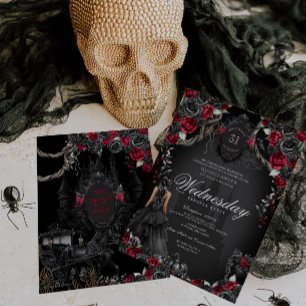 Svart, Quinceanera Black Ro Red Halloween Inbjudningar