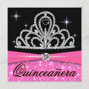 Svart Quinceanera för rosor Princess Tiara Bling Inbjudningar